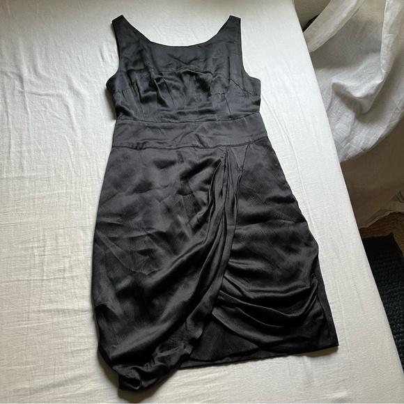 Gorman black silk draped sleeveless mini dress